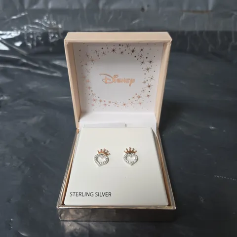 DISNEY Sterling Silver 18ct Gold Plated Crown Heart Stud Earrings