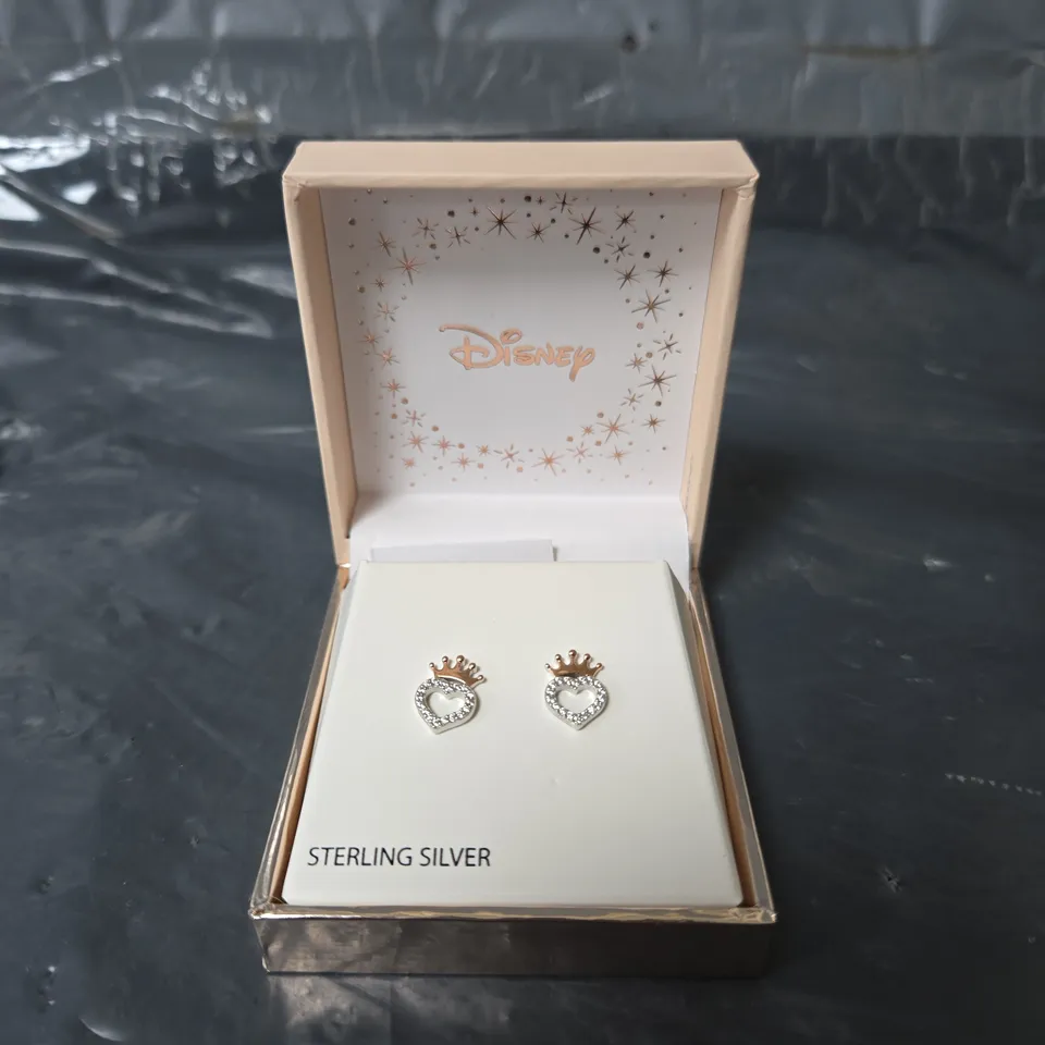DISNEY Sterling Silver 18ct Gold Plated Crown Heart Stud Earrings