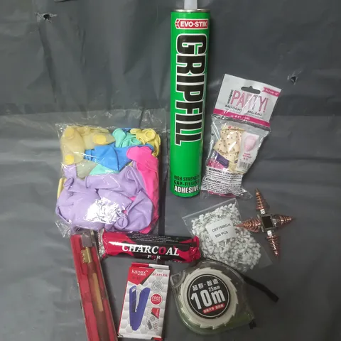 APPROXIMATELY 15 ASSORTED HOUSEHOLD PRODUCTS TO INCLUDE ADHESIVE SEALANT, TAPE MEASURE, PARTY BALLOONS ETC