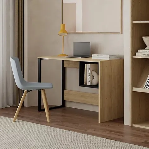 BOXED MODEL 4 STUDY DESK - OAK/BLACK WOOD