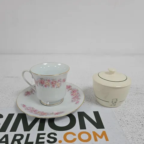TOTE OF APPROXIMATELY 12 ASSORTED ITEMS TO INCLUDE CUPS AND SAUCERS, ZARA HOME POT ETC