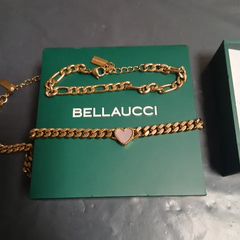 BELLAUCCI GOLD-TONE HEART PENDANT NECKLACE & BRACELET SET – PINK ENAMEL HEARTS 