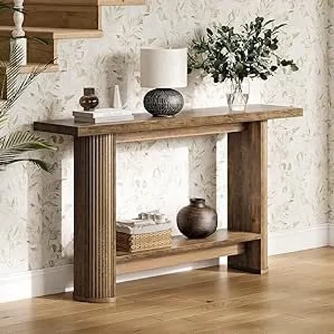 BOXED TRIBESIGNS MODERN NARROW CONSOLE TABLE WITH 2 SHELVES, 140 X 30 X 80cm (1 BOX)