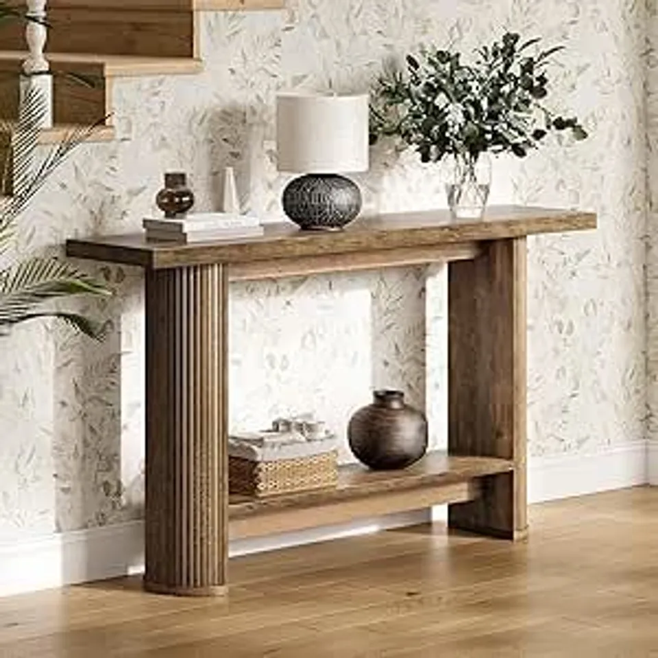 BOXED TRIBESIGNS MODERN NARROW CONSOLE TABLE WITH 2 SHELVES, 140 X 30 X 80cm (1 BOX)