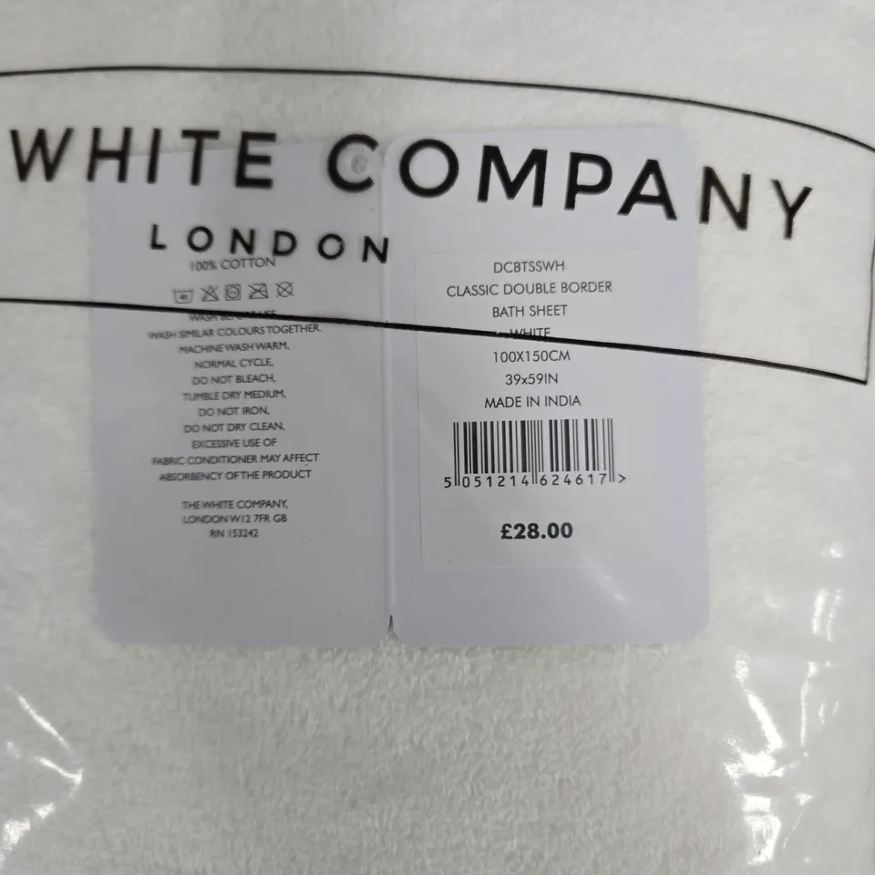 THE WHITE COMPANY BATH SHEET – CLASSIC DOUBLE BORDER, WHITE, 100 X 150 CM