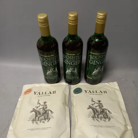 3X NON-ALC ROCHESTER GINGER 725ML, AND YALLAH COFFEE ROASTERS 