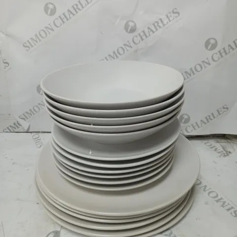 BRAND NEW BOXED 17 PIECE PORCELAIN DINNERWARE SET IN MATTE WHITE TO INCLUDE LARGE PLATES, SMALL PLATES AND BOWLS - COLLECTION ONLY
