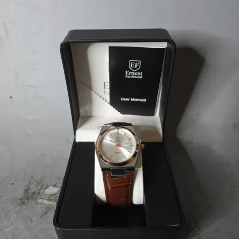 ERNEST FERDINAND WATCH β DAY DATE CALENDAR DIAL β LEATHER STRAP β 3ATM WATER RESISTANT - GIFT BOX