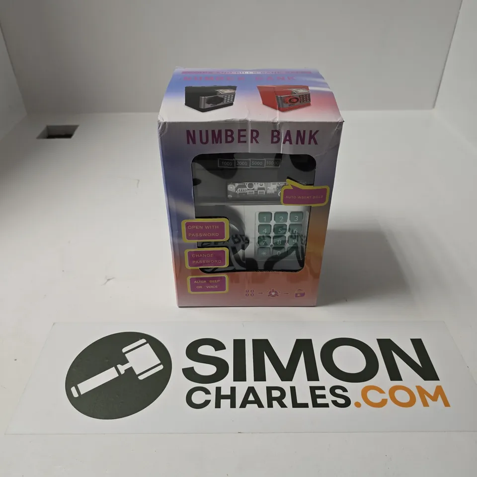 BOXED NUMBER BANK COINS & BILLS SAFE IN BLACK