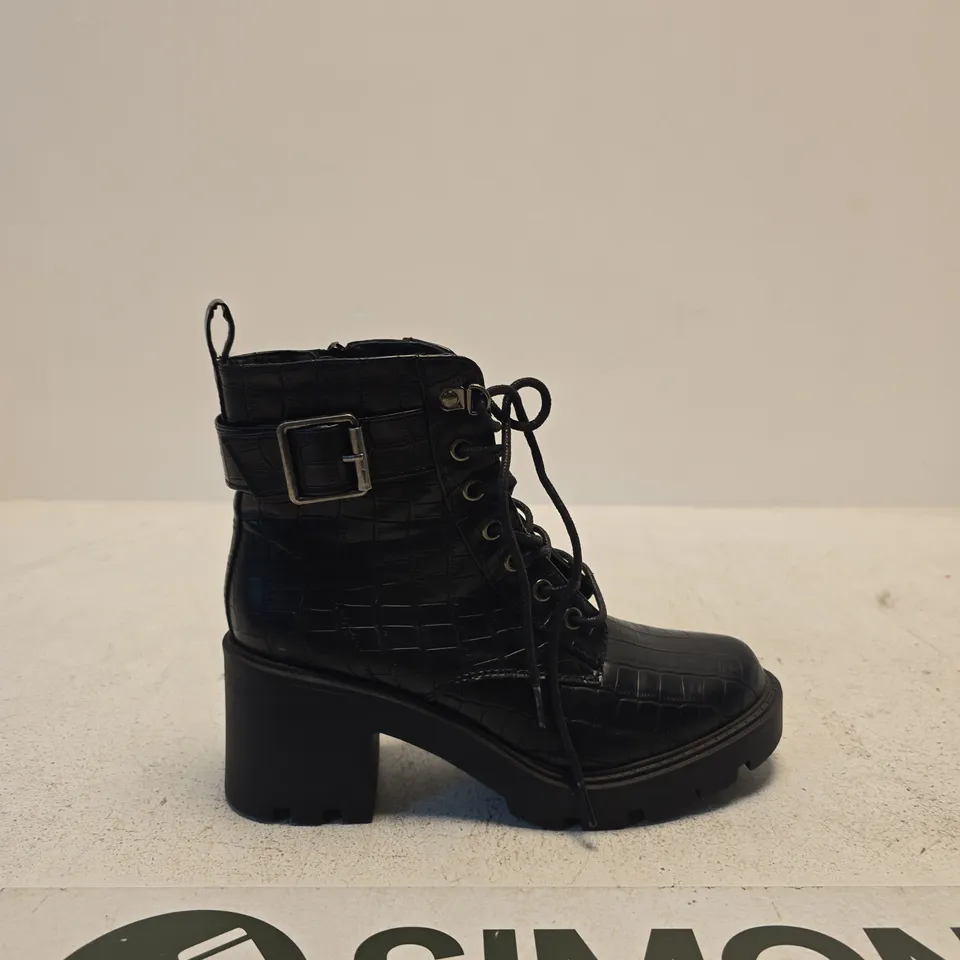 ASDA GEORGE BLACK CROC-EFFECT LEATHER LOOK LACE-UP ANKLE BOOTS UK 6