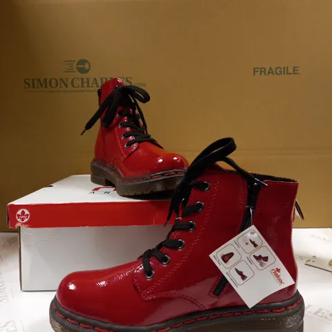 RIEKER LACE-UP ANKLE BOOTS-RED UK SIZE 4