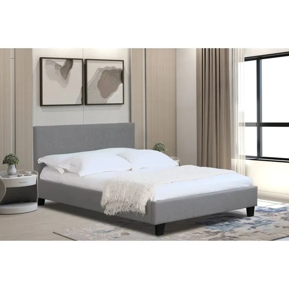 BOXED 4FT FEDORKO UPHOLSTERED BED FRAME- LIGHT GREY (2 BOXES)
