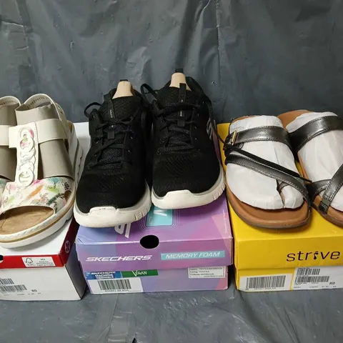 APPROXIMATELY 14 ASSORTED SHOES & FOOTWEAR TO INCLUDE STRIVE, RIEKER, SKECHERS, ETC