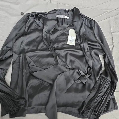 MINT VELVET BLACK SATIN TIE-NECK BLOUSE – SIZE L