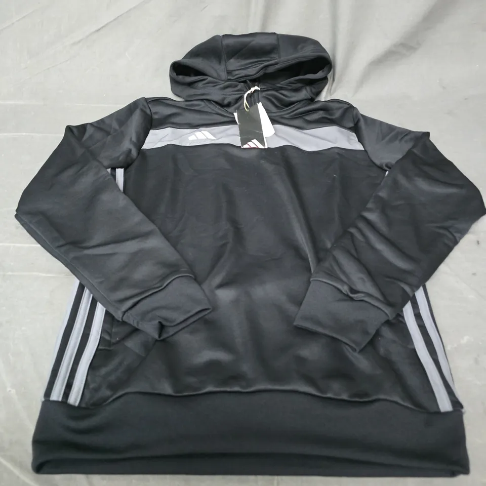 ADIDAS TIRO HOODIE – BLACK WITH GREY CHEST PANEL SIZE 13 - 14 YR