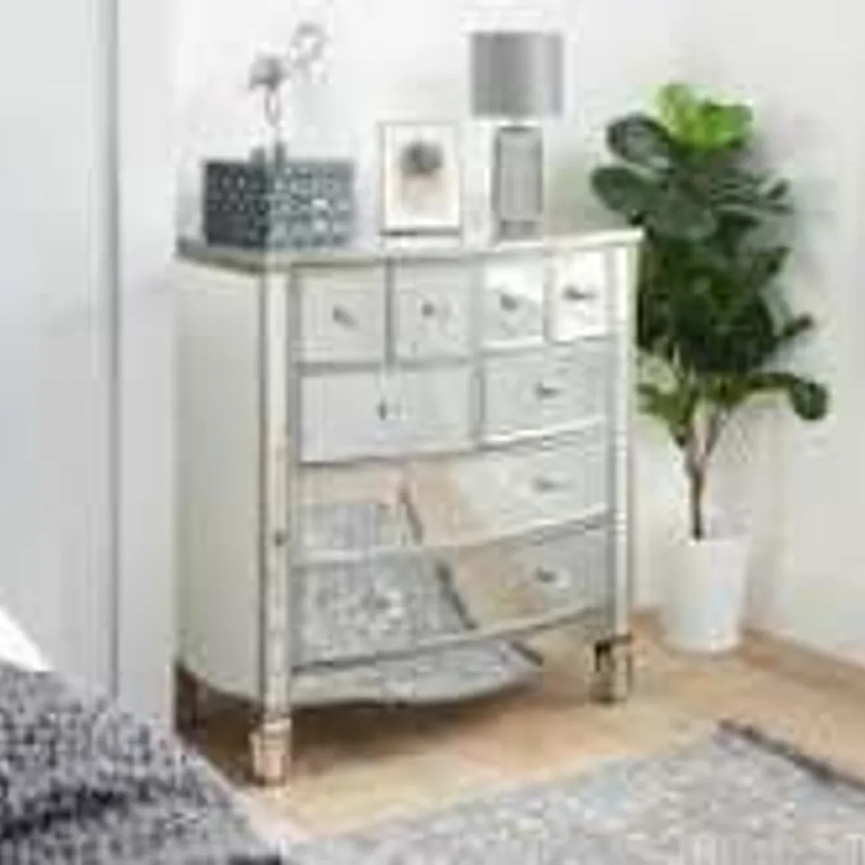 BOXED BIRLEA ELYSEE 8 DRAWER MIRRORED MERCHANT CHEST OF DRAWERS