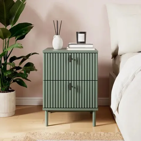 BOXED ELSIE 2 DRAWER BEDSIDE TABLE - LILYPAD (1 BOX)