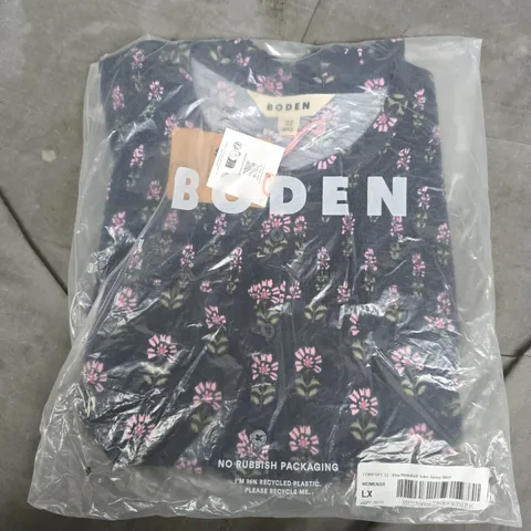 BAGGED BODEN ELSA SMOCKED YOKE JERSEY SKIRT IN FLORAL BLACK - SIZE 12