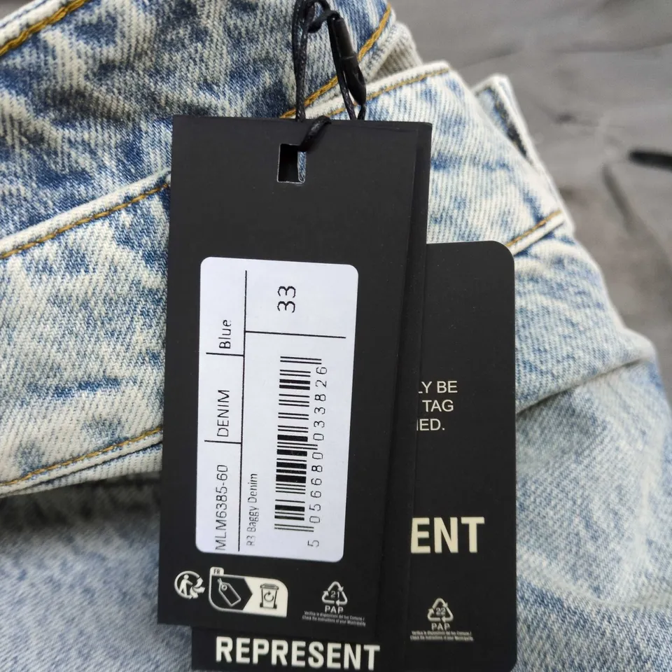 REPRESENT JEANS – LIGHT WASH DENIM, UK 33 WAIST