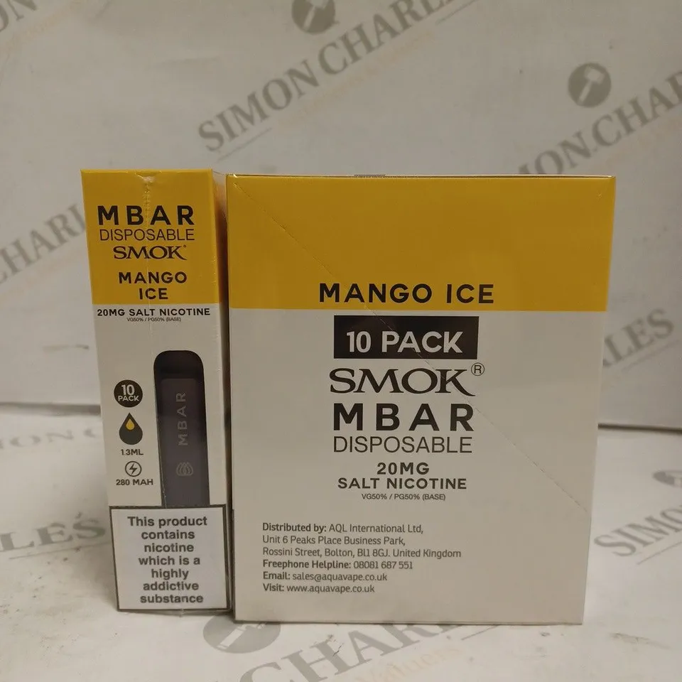 BOXED 1 PACK OF 10 SMOK M BAR DISPOSABLE VAPES - MANGO ICE. 