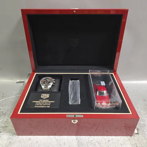 TAG HEUER LIMITED EDITION CARRERA CHRONOSPRINT PORSCHE RALLYE WATCH AND MODEL CAR IN PRESENTATION BOX