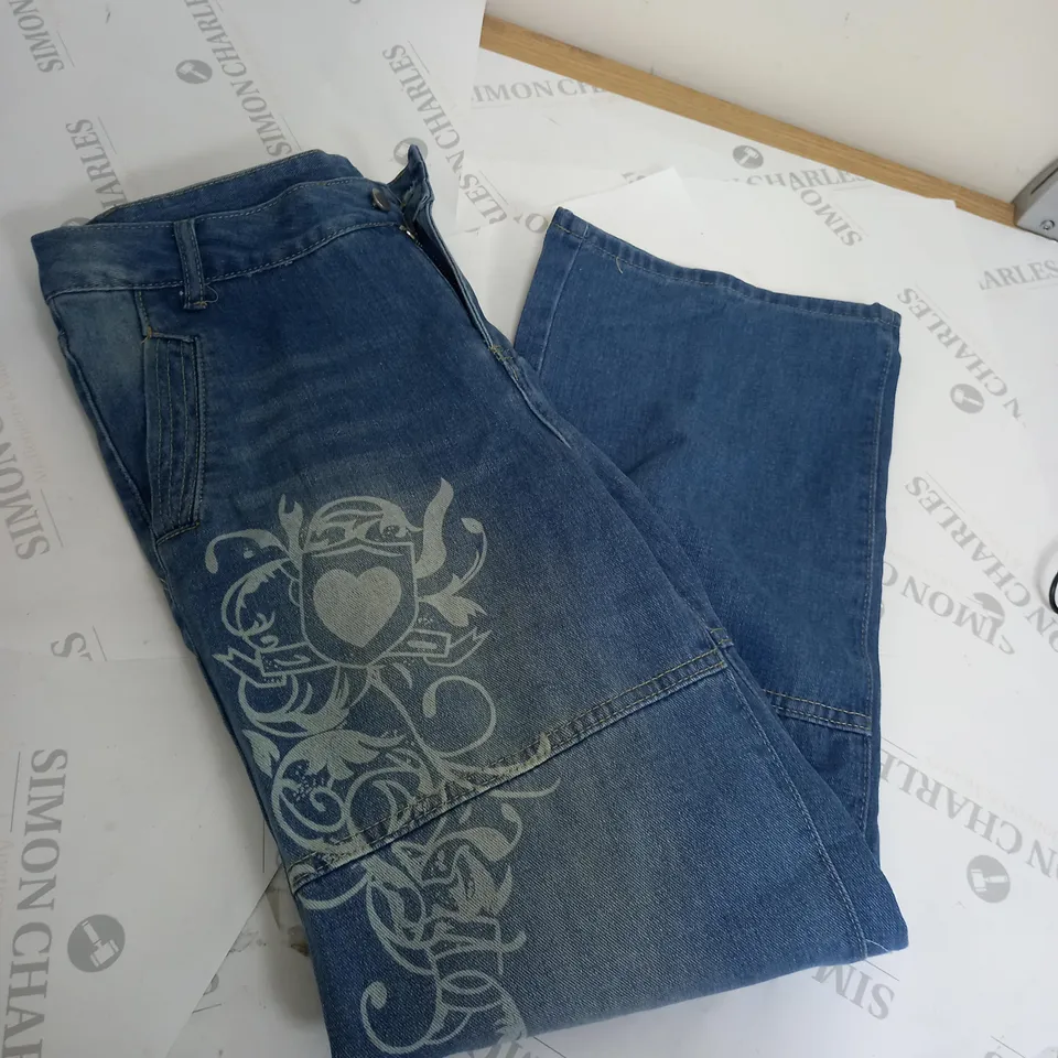 PATTERNED LIGHT BLUE DENIM JEANS SIZE L