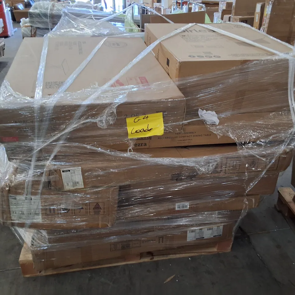 PALLET OF ASSORTED FLAT PACK FURNITURE PARTS TO INCLUDE VARIOUS DINING TABLE PARTS