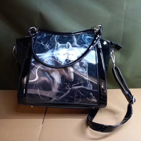 ANN STOKES BLACK/WOLF GRAPHIC LARGE HANDBAG