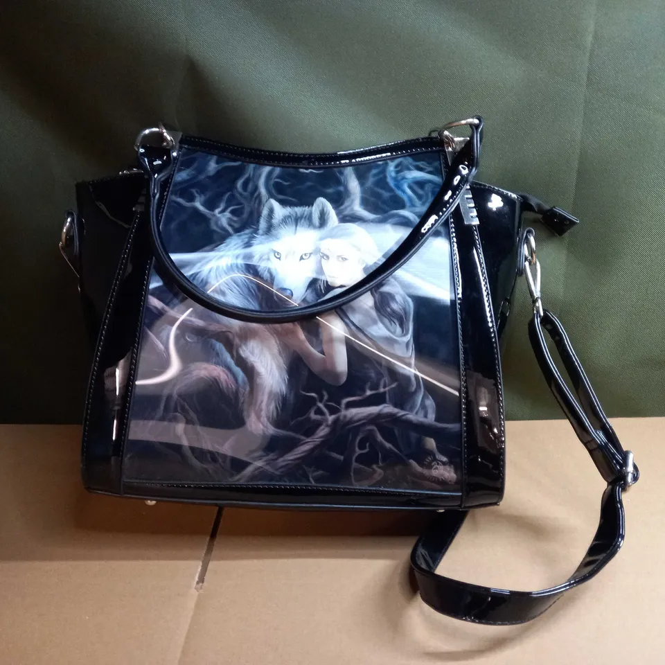ANN STOKES BLACK/WOLF GRAPHIC LARGE HANDBAG