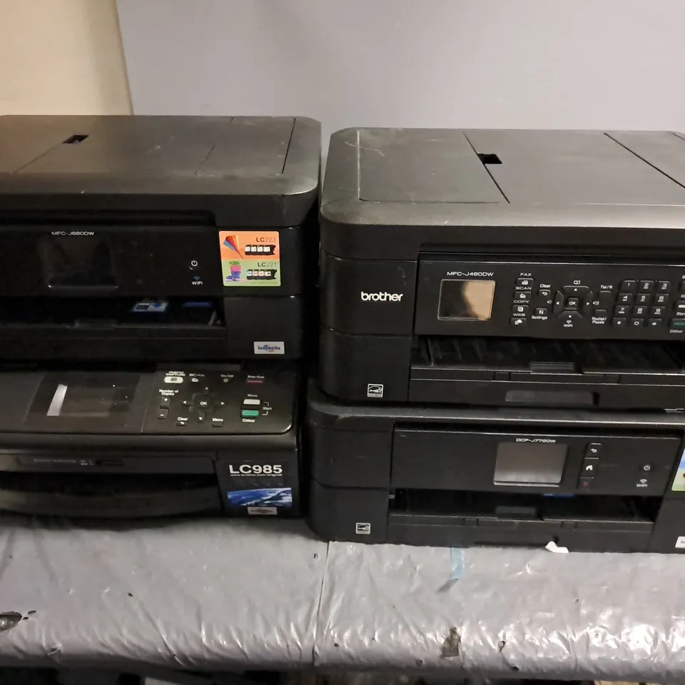 LOT OF 4 ASSORTED UNBOXED BROTHER MULTIFUNCTIONAL PRINTERS TO INCLUDE MFC-J48ODW AND DCP-J7720W