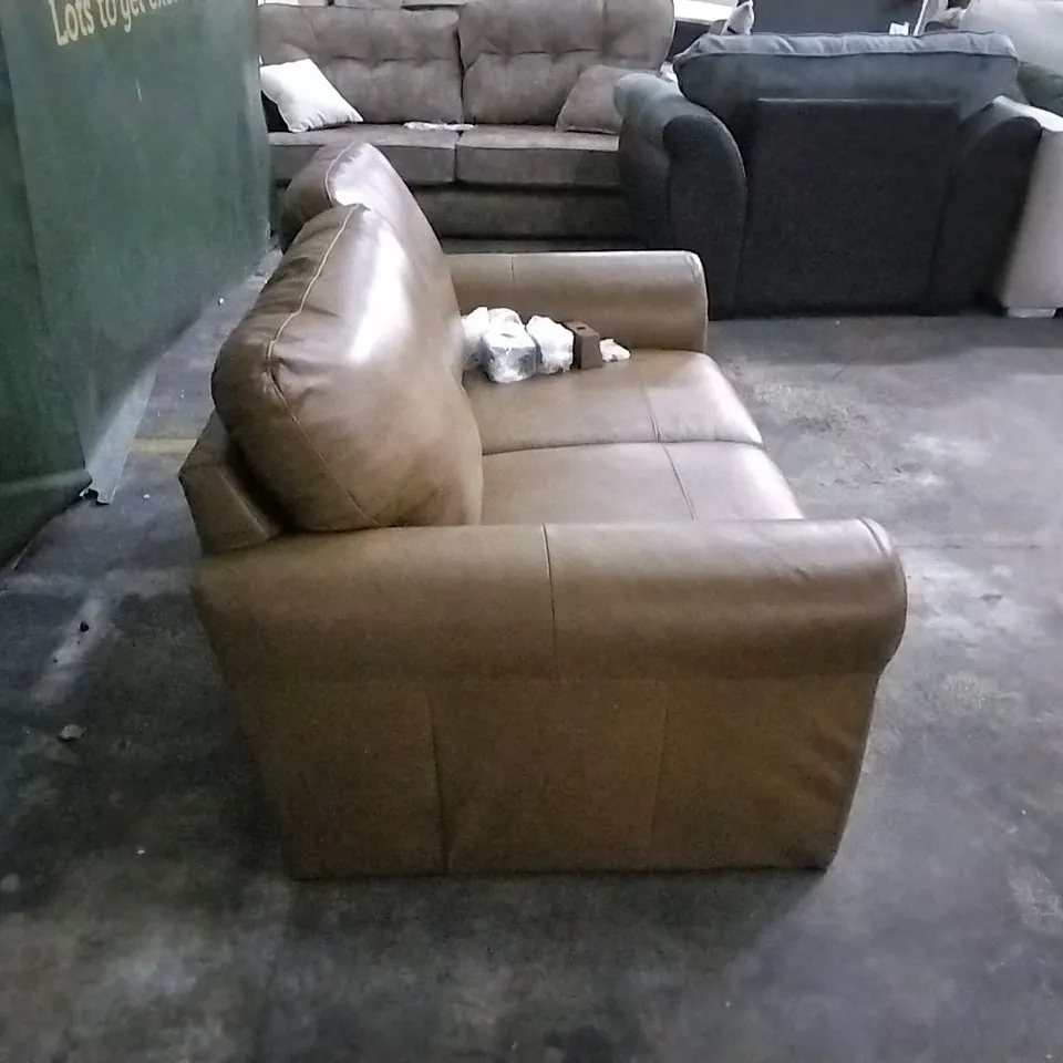 QUALITY DESIGNER FAUX LEATHER BROWN 2 SEATER SOFA 