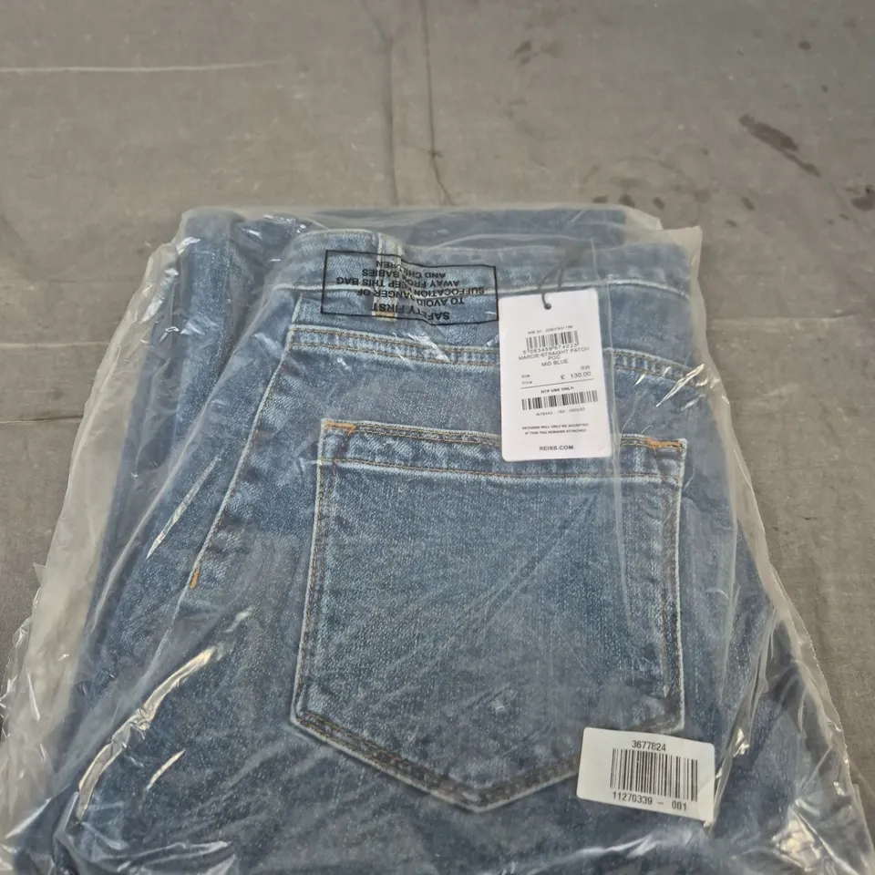 REISS MARCIE STRAIGHT PATCH POCKET JEANS – MID BLUE, UK 12 (30R)