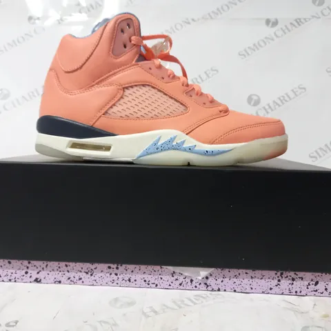 BOXED PAIR OF NIKE DJ KHALED X AIR JORDAN 5 RETRO SHOES IN CORAL/BLUE UK SIZE 7.5