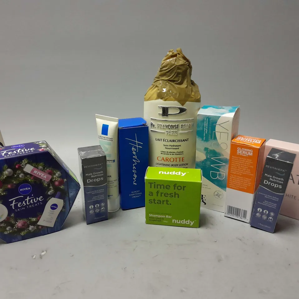 APPROXIMATELY 20 ASSORTED HEALTH & BEAUTY ITEMS TO INCLUDE BEAUTY FORMULAS GLOWING SERUM (30ml), YES WB WATER BASED PERSONAL LUBRICANT (100ml), HERSHESNS ALMOST EVERYTHING CREAM (50ml), ETC