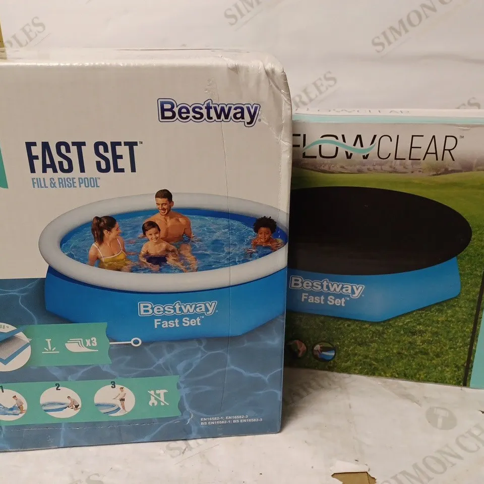 LOT OF 2 BESTWAY ITEMS TO INCLUDE INFLATABLE SWIMMING POOL & POOL COVER 