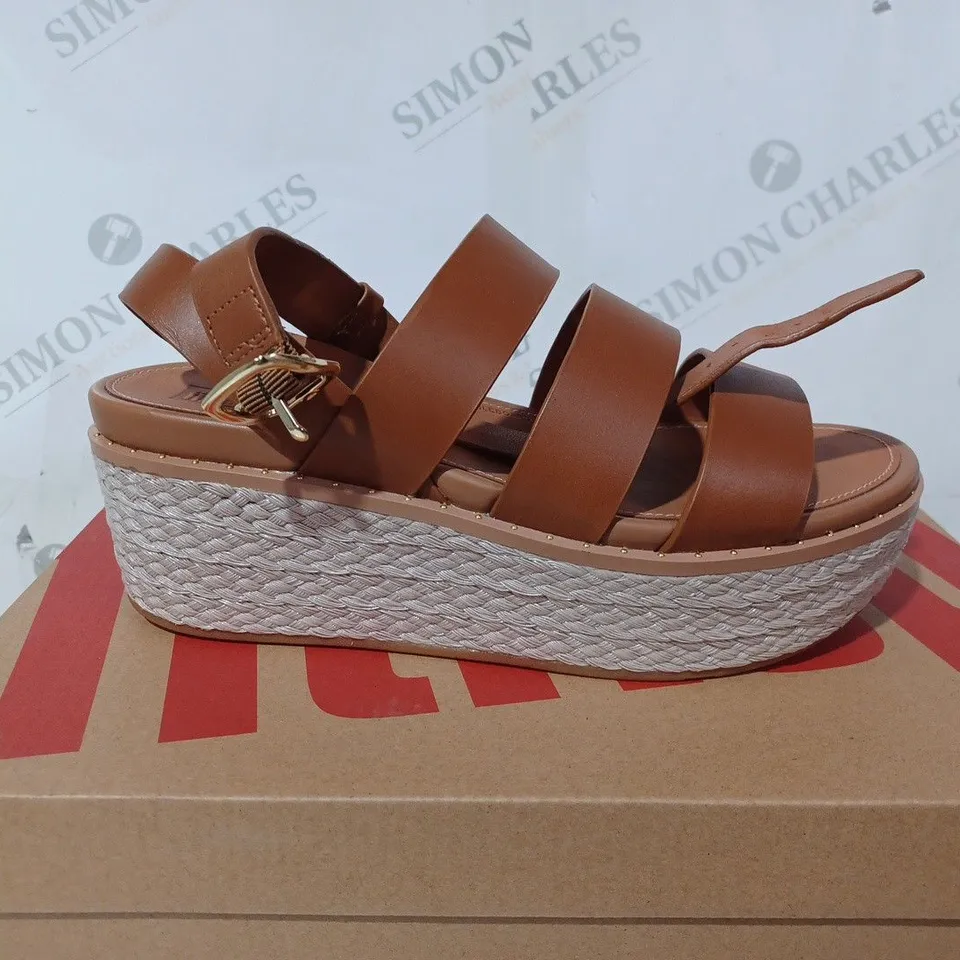 BOXED PAIR OF FITFLOP ELOISE BACK STRAP WEDGES IN LIGHT TAN - UK 6