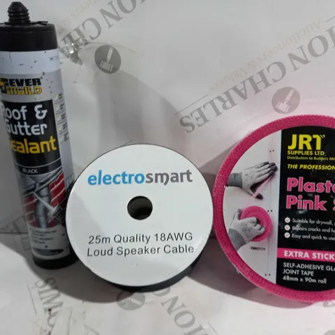 APPROX 20 HOUSEHOLD ITEMS TO INCLUDE ELECTROSMART SPEAKER CABLE, PLASTERERS PINK SCRIM, ROOF SEALANT