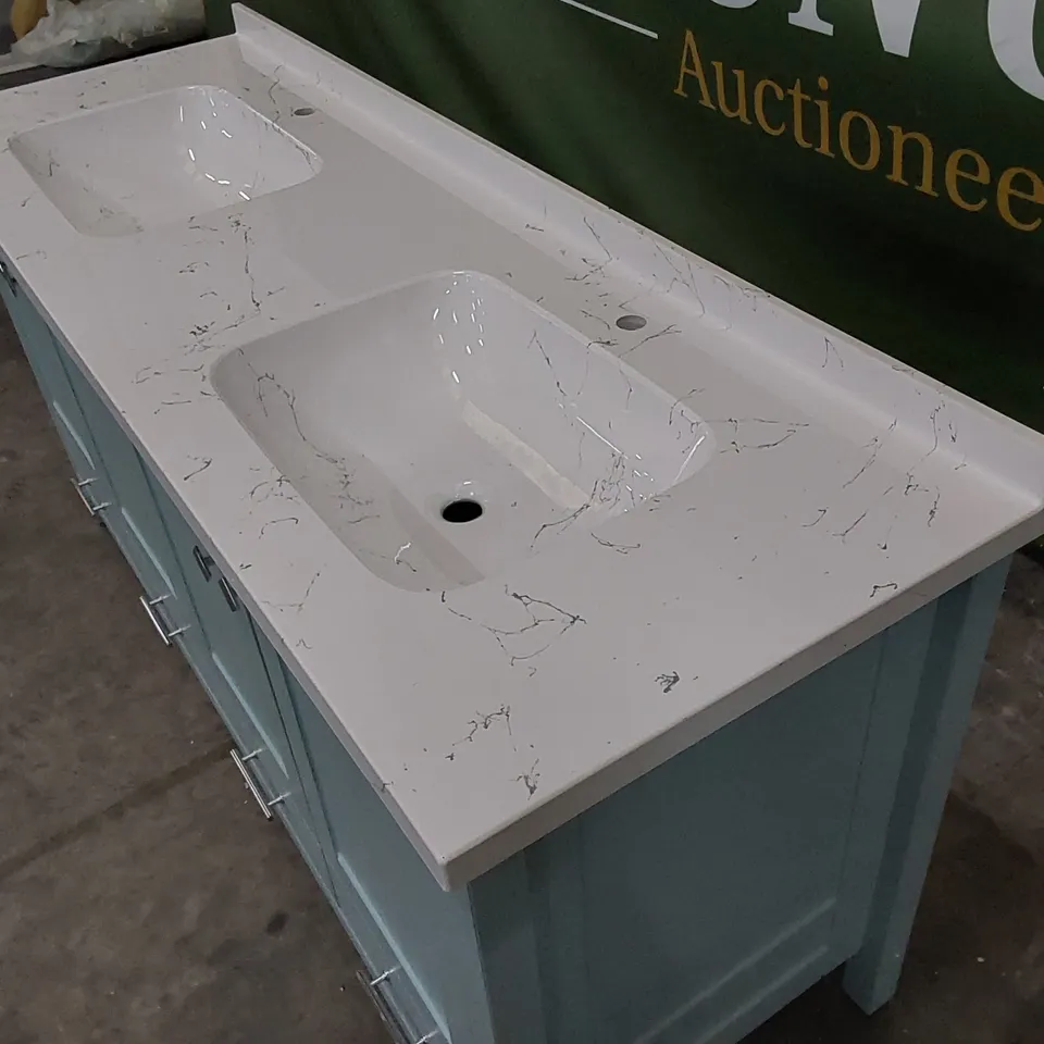 KARDELEN 180cm FREESTANDING DOUBLE BATHROOM VANITY WITH ONE TAP HOLE MARBLE EFFECT BASIN IN SEA GREEN