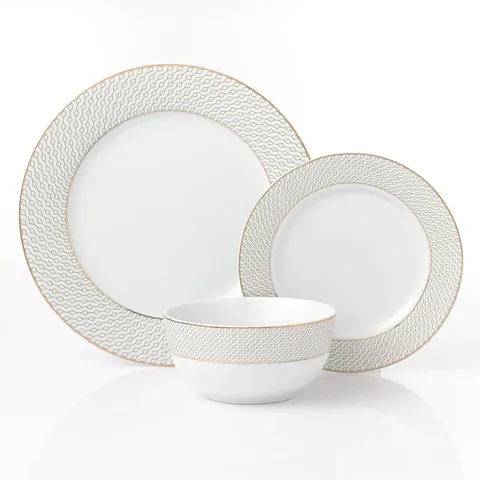 BOXED 12PC PREMIUM DIAMOND & GOLD DINNER SET
