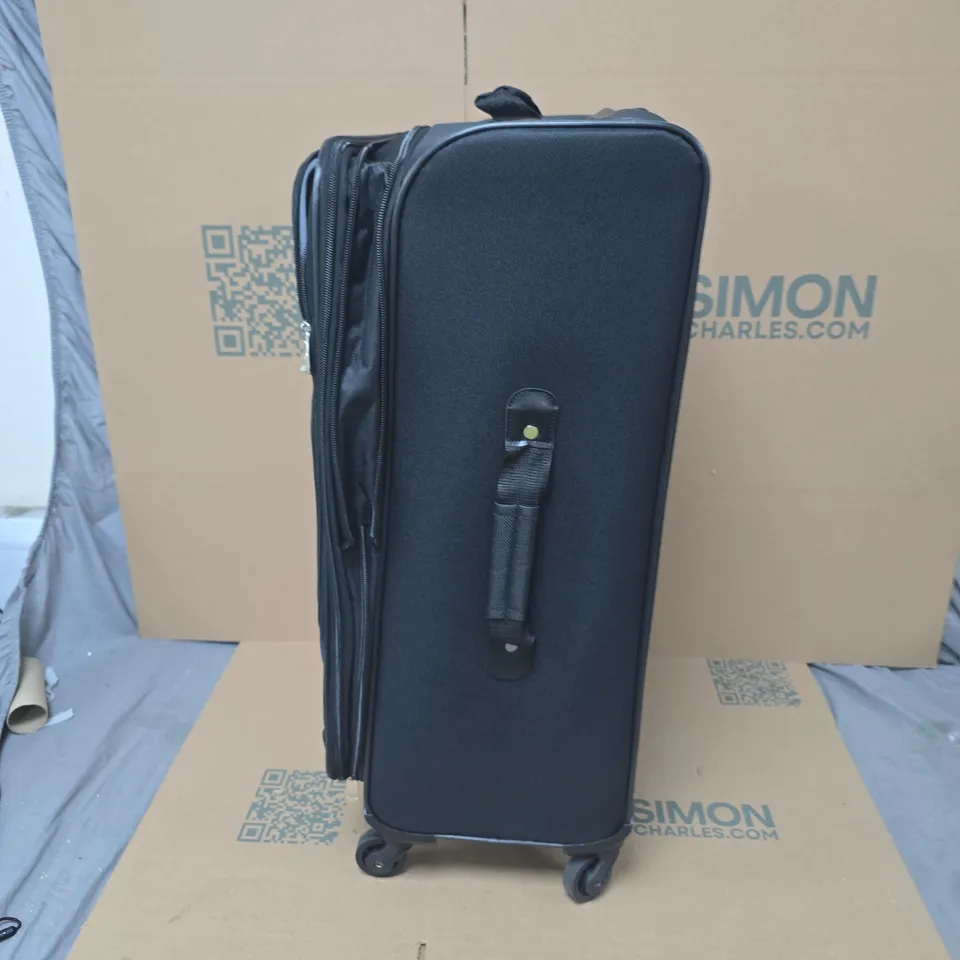 BLACK ROLLING SUITCASE WITH FRONT POCKET – FOUR WHEELS 