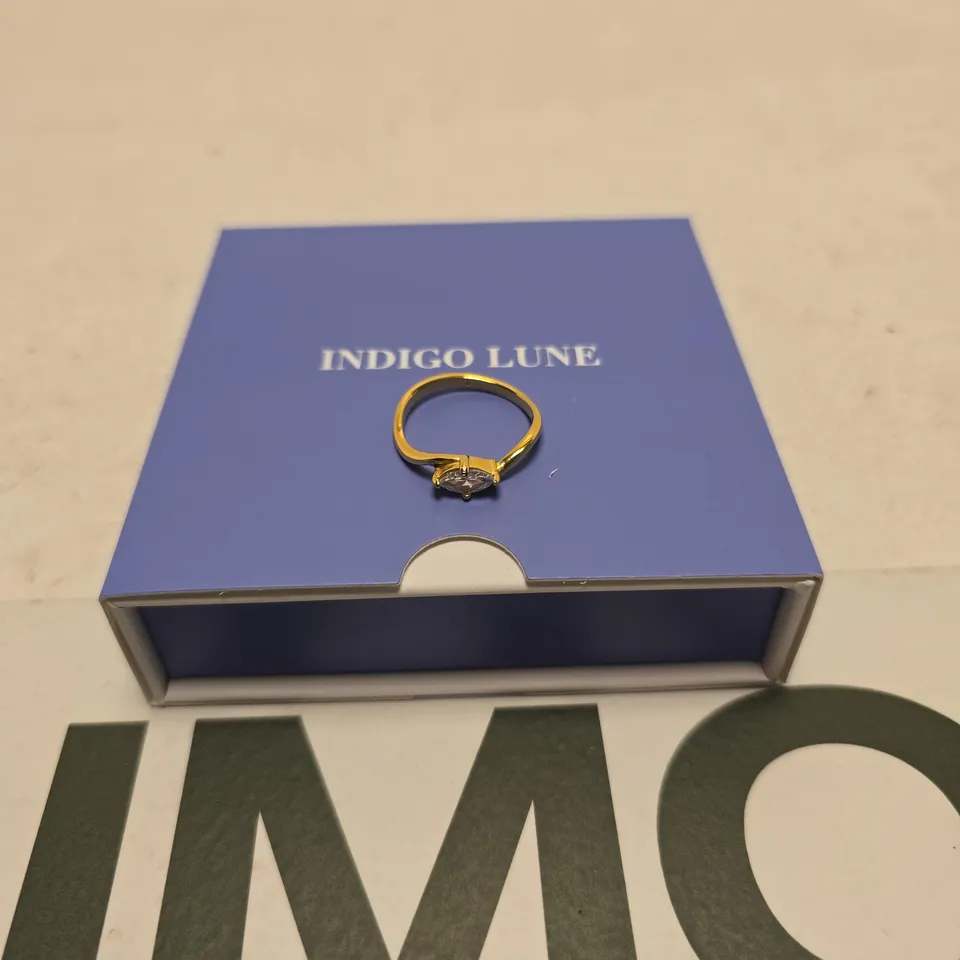 INDIGO LUNE GOLD-TONE SOLITAIRE RING WITH CLEAR GEMSTONE