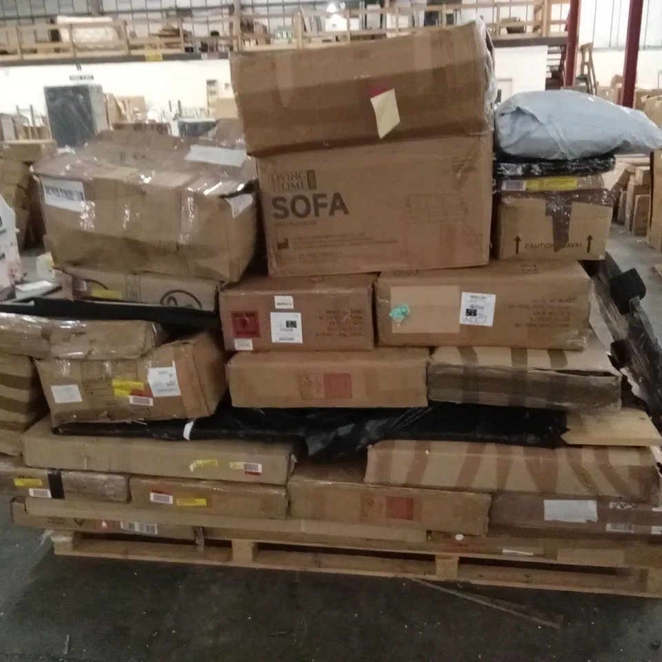PALLET OF ASSORTED INCOMPLETE FURNITURE PARTS AND PIECES 