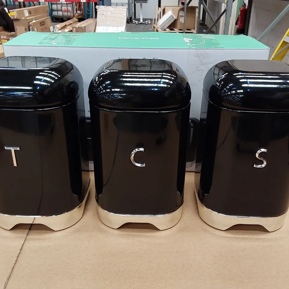 BOXED LOVELLO 3 PIECE CANISTER COFFEE, TEA, & SUGAR JAR SET (1 BOX)