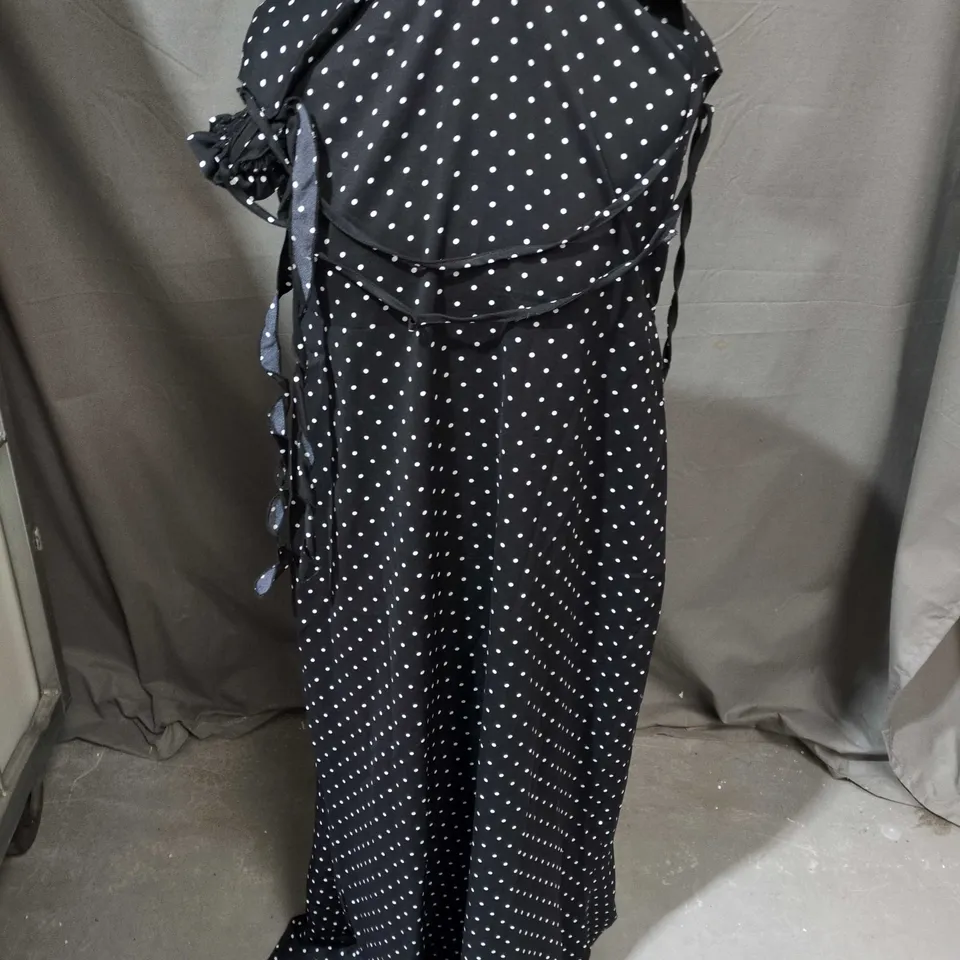 POLKA DOT MAXI DRESS – BLACK WITH WHITE DOTS SIZE L