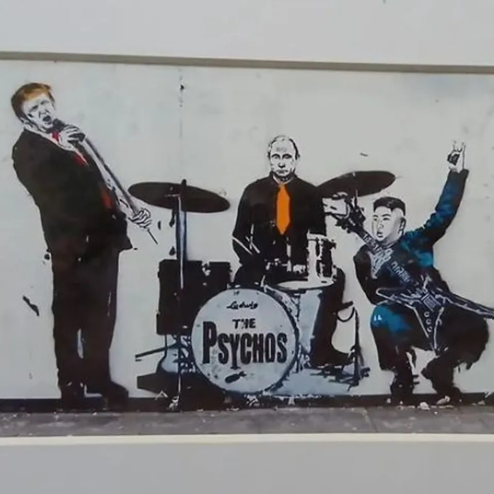 FRAMED PRINT OF BAND THE PSYCHOS WITH DRUMMER – WHITE MOUNT