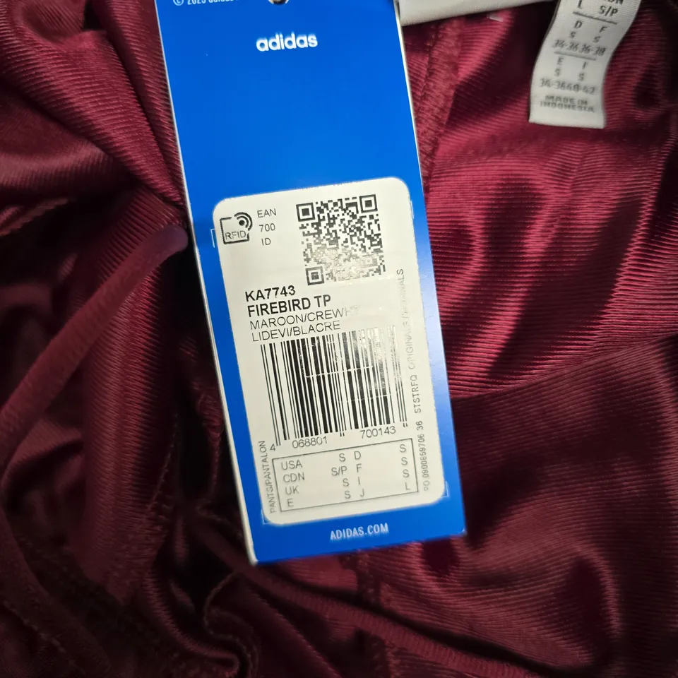 ADIDAS FIREBIRD TRACK PANTS - MAROON, UK 8-10