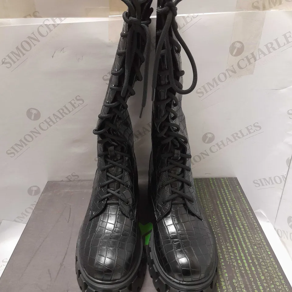 KOI TRINITY BLACK CROC KNEE HIGH BOOTS - SIZE 5