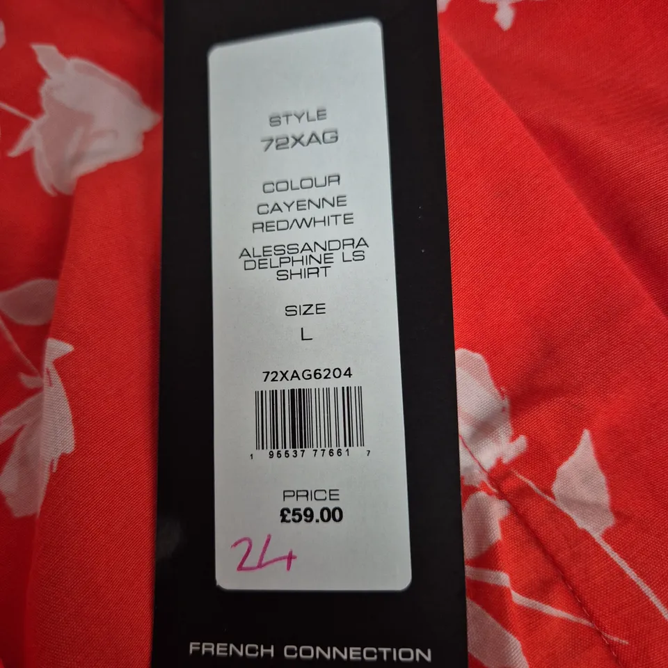 FRENCH CONNECTION ALESSANDRA DELPHINE LS SHIRT – CAYENNE RED/WHITE, UK SIZE L