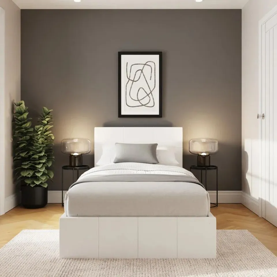 BOXED BASSO UPHOLSTERED SINGLE 3' SIDE LIFT OTTOMAN BED (2 BOXES)