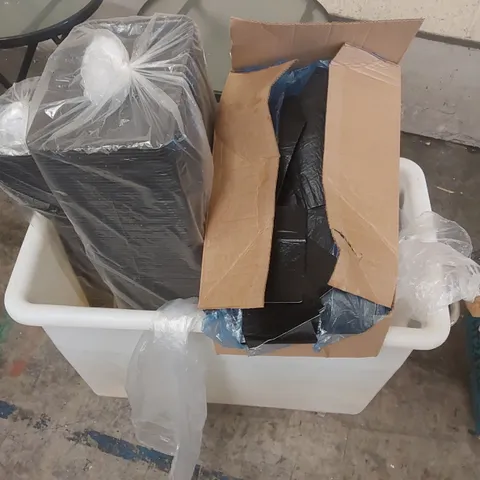 CONTAINER OF ASSORTED CATERING SUPPLIES INCLUDING DISPOSABLE TRAYS ECT
